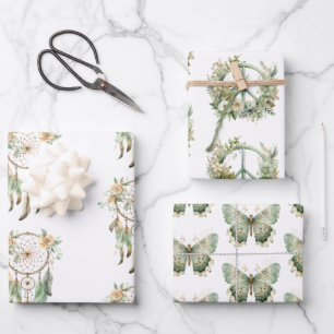 Peach floral Green Dream Catcher Geburtstag Geschenkpapier Set