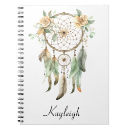 Peach floral Green Dream Catcher Notizblock