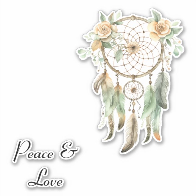Peach floral Green Dream Catcher Peace Aufkleber (Vorderseite)
