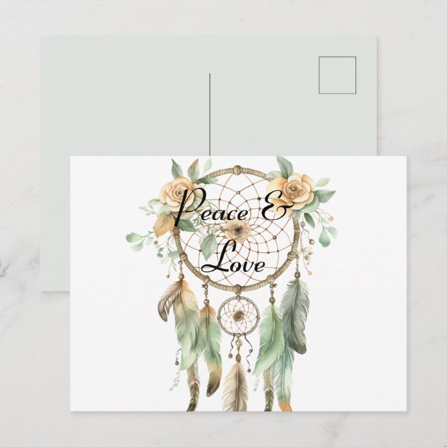Peach floral Green Dream Catcher Postkarte (Vorne/Hinten)