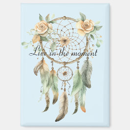 Peach floral Green Feathers Dream Catcher Magnet