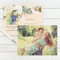 Peach floral Greenerity Wedding Foto Save the Date