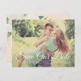 Peach floral Greenerity Wedding Foto Save the Date Ankündigungspostkarte