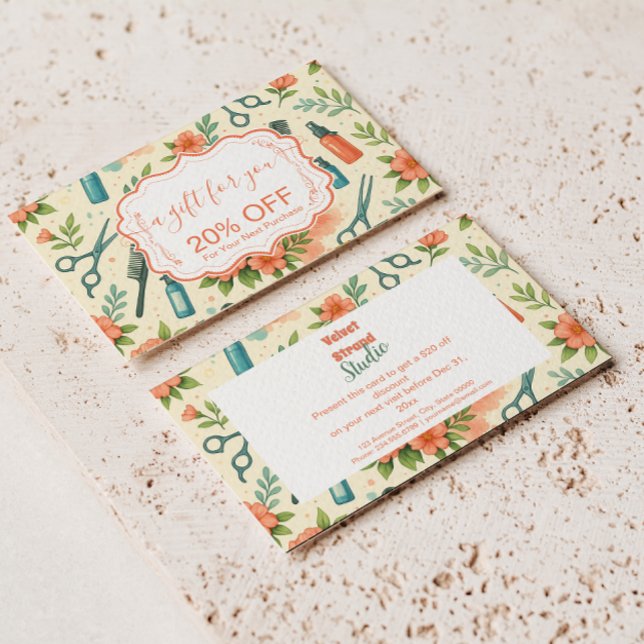 Peach Floral Hair Stylist Business Rabattkarte (Von Creator hochgeladen)