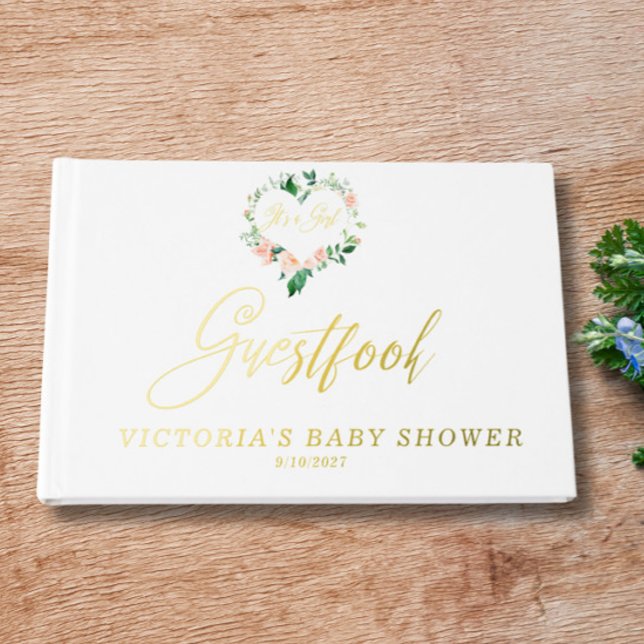 Peach Floral heart Babydusche Gästebuch (Von Creator hochgeladen)