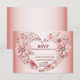 Peach Floral Heart Modern Party RSVP Karte
