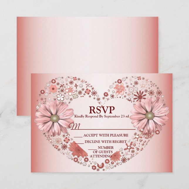 Peach Floral Heart Modern Party RSVP Karte (Vorne/Hinten)