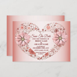 Peach Floral Heart Modern Save The Date