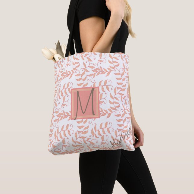 Peach Floral Leaf Natural Trendy Monogram (Von Nahem)