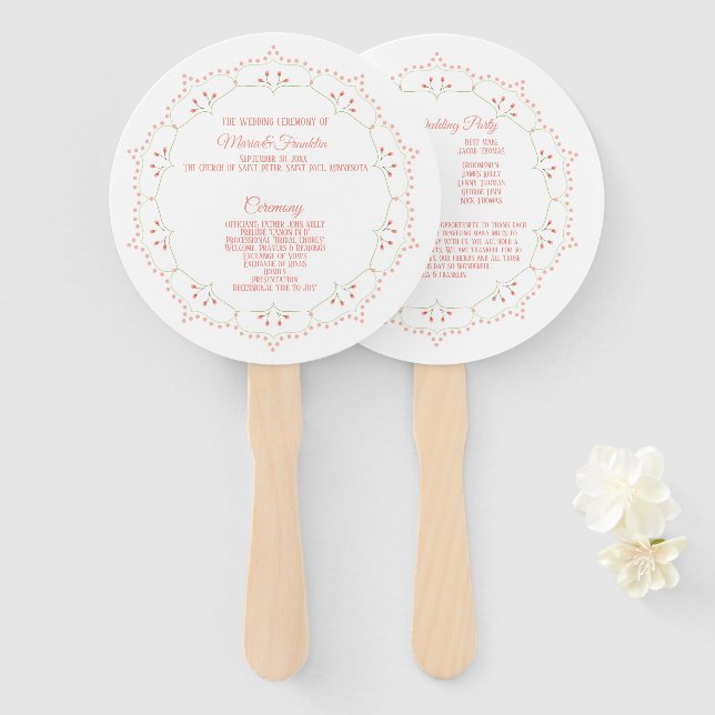 Peach Floral Mandala Circle Wedding Program Fan Fächer (Vorne und Hinten)