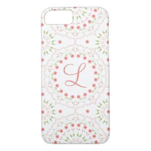 Peach Floral Mandala Initial Phone Case