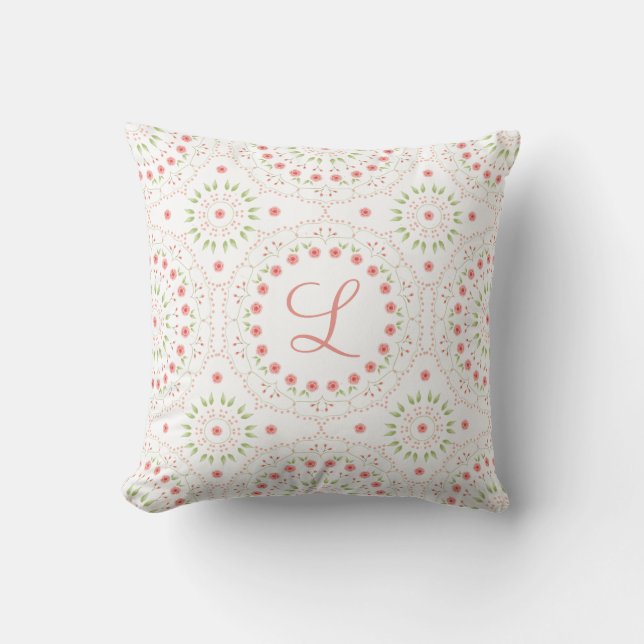 Peach floral Mandala Initial Throw Kissen (Vorderseite)