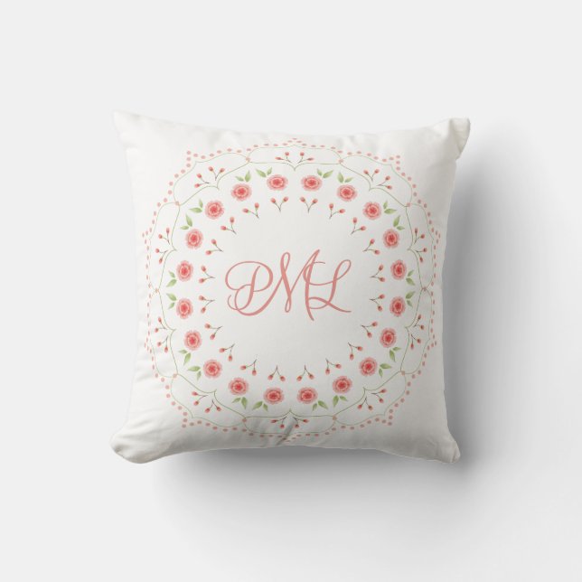 Peach Floral Mandala Initials Throw Kissen (Vorderseite)