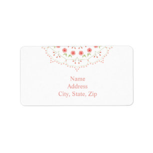 Peach Floral Mandala on White Address Label Adressaufkleber