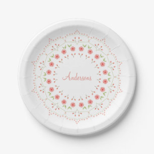 Peach Floral Mandala Personalisiert Paper plate Pappteller