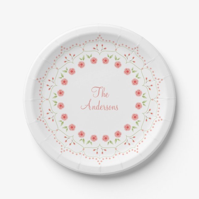 Peach Floral Mandala Personalisiert Paper plate Pappteller (Vorderseite)