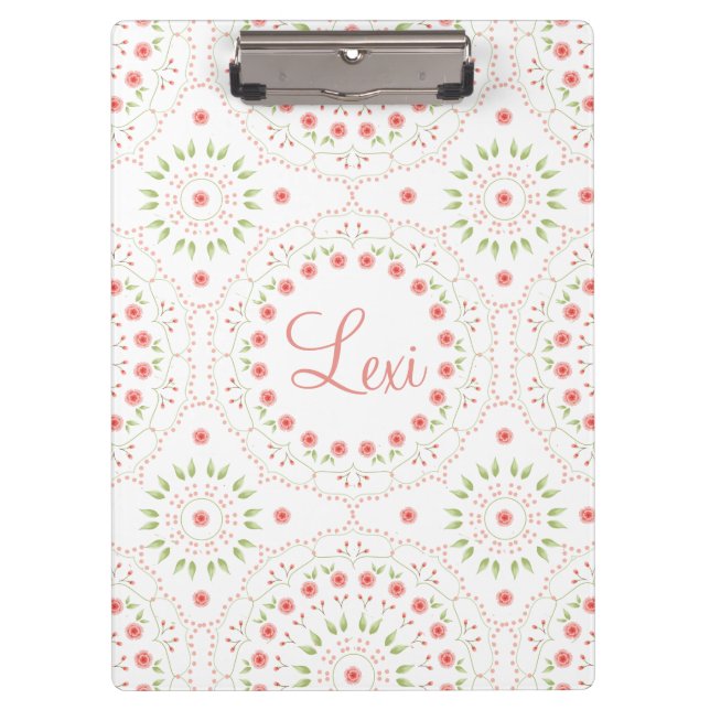 Peach Floral Mandala Personalisierte Clip Board Klemmbrett (Vorderseite)