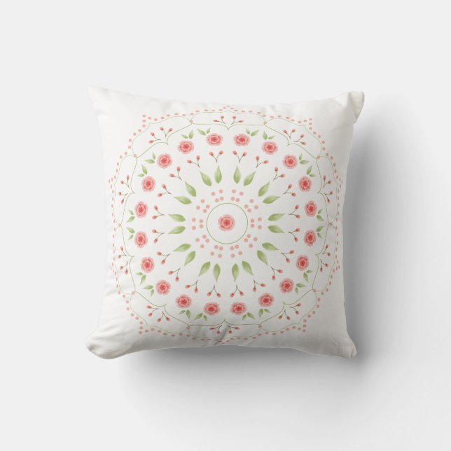 Peach Floral Mandala Throw Kissen (Vorderseite)