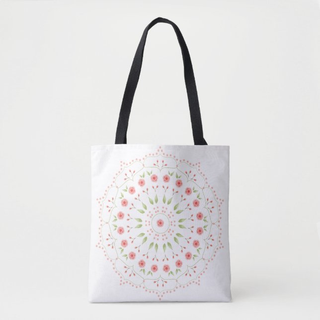 Peach Floral Mandala Tote Bag (Vorderseite)