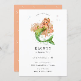 Peach Floral Mermaid Birthday Party Einladung