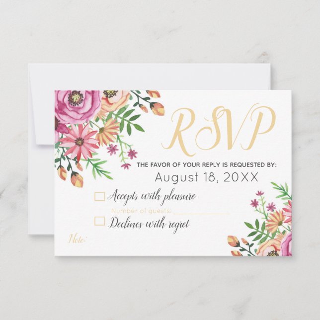 Peach floral Modern Wedding RSVP Karte (Vorderseite)