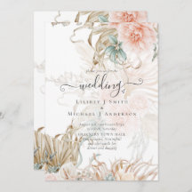 Peach Floral Pampas Grass BOHO Einladung Hochzeit