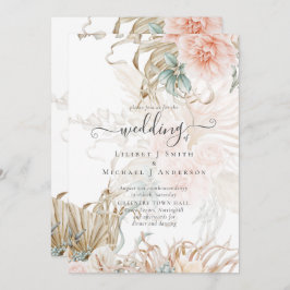 Peach Floral Pampas Grass BOHO Einladung Hochzeit