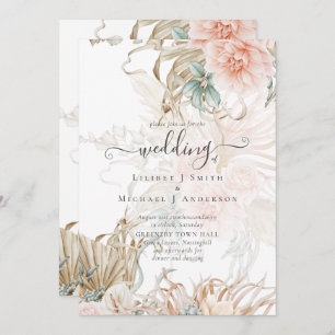 Peach Floral Pampas Grass BOHO Einladung Hochzeit