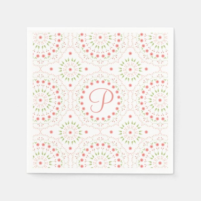 Peach Floral Paper Initial Napkin Serviette (Vorderseite)