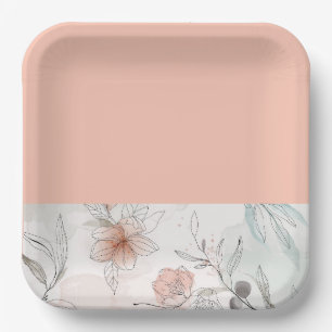 Peach floral Paper Plate Pappteller