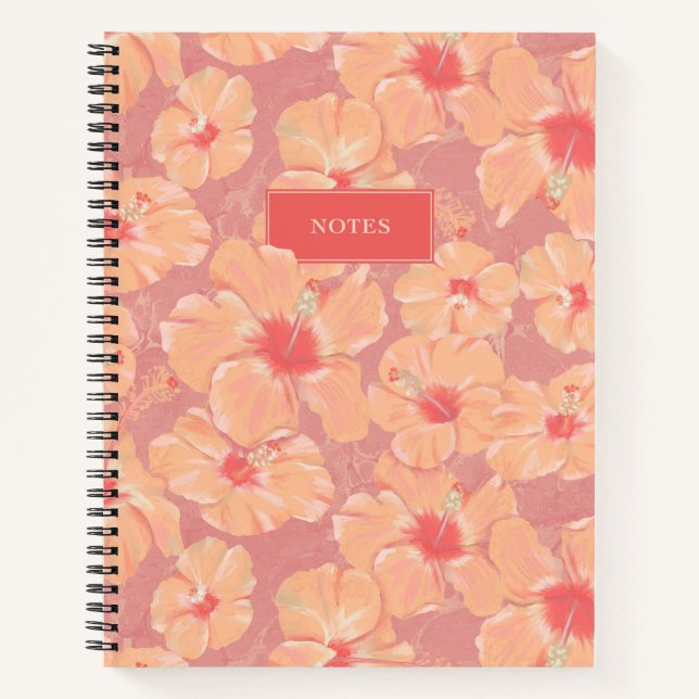 Peach Floral Pattern Notizbuch (Vorderseite)