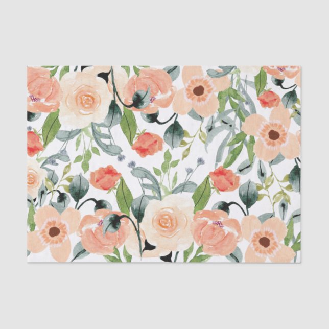 Peach Floral Pattern Seidenpapier (Vorderseite)