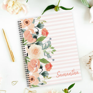 Peach Floral Personalisiert Notizbuch