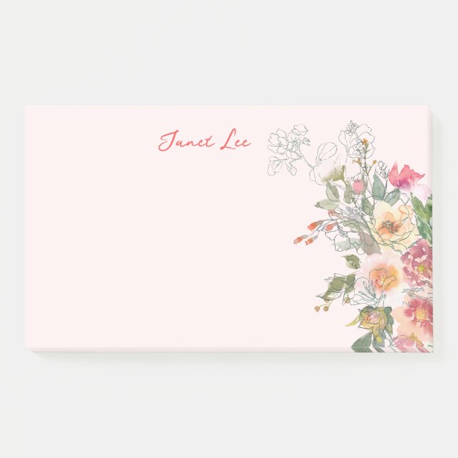 Peach Floral Post-it Klebezettel (Vorderseite)