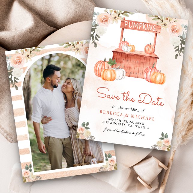 Peach Floral Pumpkin Market Foto Hochzeit Save The Date (Von Creator hochgeladen)