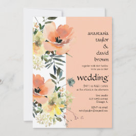 Peach Floral QR Code Hochzeitsempfehlung Einladung