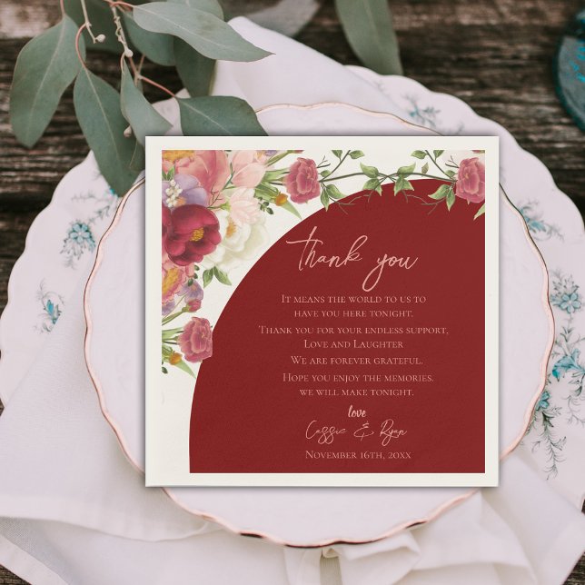 Peach Floral Red Arch Hochzeit Danke Nachricht Serviette (Peach Floral Red Arch Wedding Thank you Message Napkins)