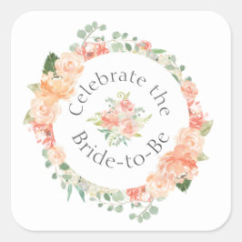 Peach Floral Ring Brautparty Quadratischer Aufkleber