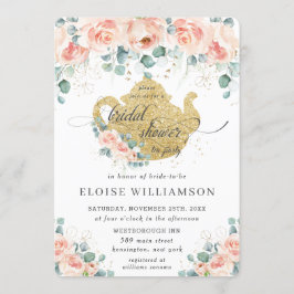 Peach Floral Rose Grüne Brautparty Tea Party Einladung