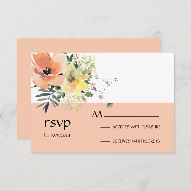 Peach floral RSVP Card (Vorne/Hinten)