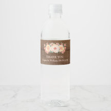 Peach floral rustic Holz Custom Water Flasche Labe