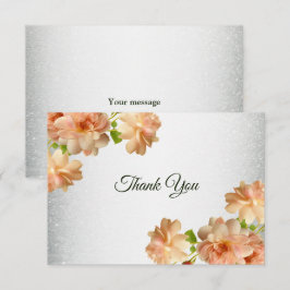 Peach Floral Silver Glitter Modern Wedding Party Dankeskarte