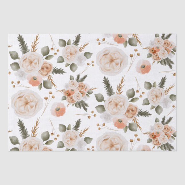 Peach floral Tissue Seidenpapier (Vorderseite)