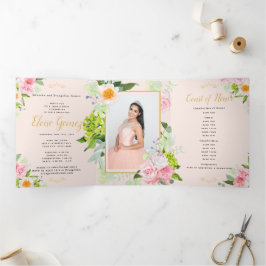 Peach floral Trifold Quinceanera Einladung