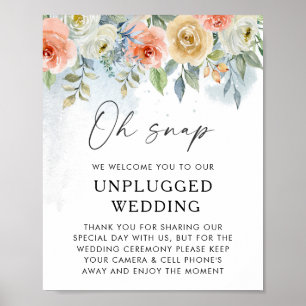 Peach Floral Unplugding Wedding Welcome Sign Poster