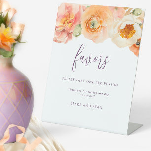 Peach floral violette Wedding Favoriten Bitte nehm Sockelschild