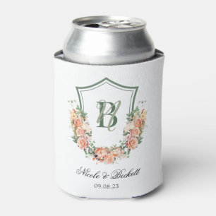 Peach Floral Wappen Hochzeit Cooler Dosenkühler