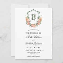 Peach Floral Wappen Wedding Einladung