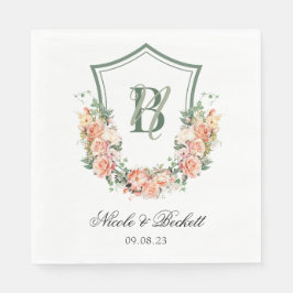 Peach Floral Wappen Wedding Serviette