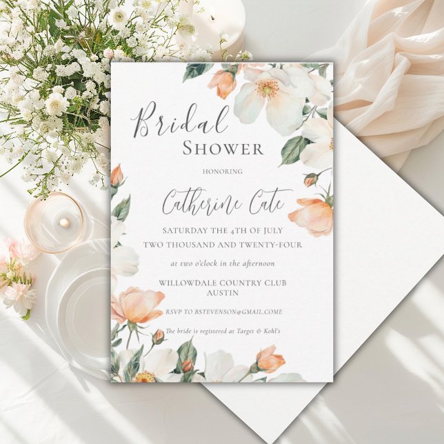 Peach Floral Watercolor Bridal Shower Einladung (Von Creator hochgeladen)